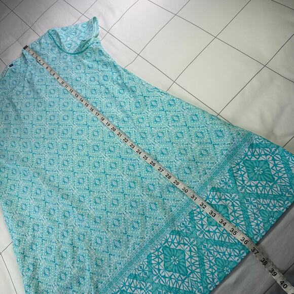 Cabana Life Dress Womens XL Blue Aqua Shift Short Sleeve Geometric Resortwear - Picture 9 of 9